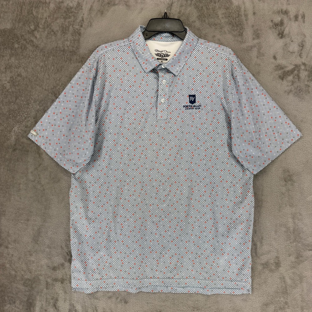 Straight Down Men XL Performance Polo Shirt Porter Valley Country Club Blue Grid